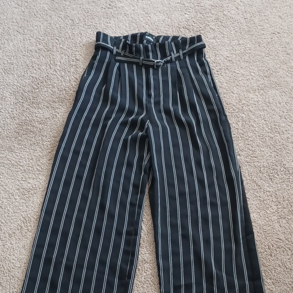 Express Striped High-Waisted Palazzo Pants with Belt